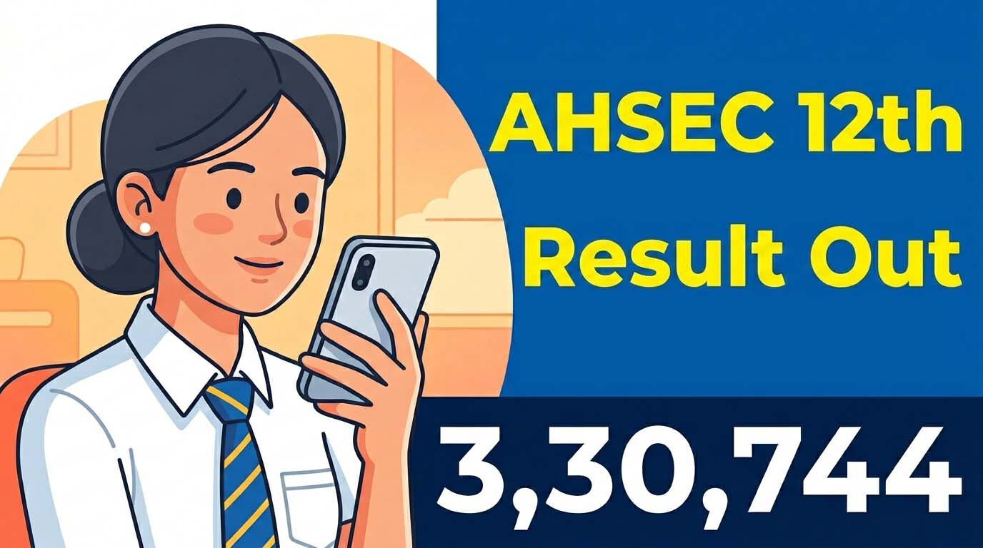 AHSEC Class 12 Result 2026 declared on April 28 — student checking Assam HS result online at asseb.in