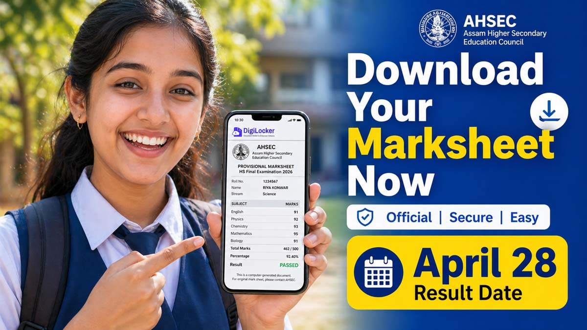 Assam Class 12 student downloading AHSEC provisional marksheet 2026 on mobile phone via DigiLocker